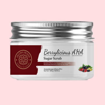 AROMABLUSH Berrylicious AHA Sugar Scrub | Enriched with AHA Fruit Acids, Berry Extracts, Niacinamide, Blueberry Oil & Glycolic Acid